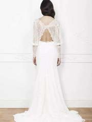 Кружевное свадебное прямое платье с объемным рукавом 7109. Силуэт Прямое. Цвет Белый / Молочный. Вид 2