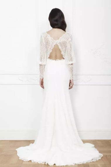 Кружевное свадебное прямое платье с объемным рукавом 7109. Силуэт Прямое. Цвет Белый / Молочный. Вид 2