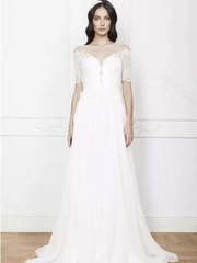 Нежное свадебное платье без корсета 5433. Силуэт А-силуэт. Цвет Белый / Молочный. Вид 1