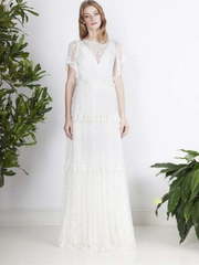 Свадебное платье бохо рустик сводобное 2098. Силуэт Прямое. Цвет Белый / Молочный. Вид 1