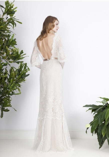 Свадебное платье с открытой спиной и рукавом 9076. Силуэт Прямое. Цвет Белый / Молочный. Вид 2