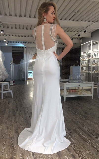 Обтягивающее тонкое свадебное платье Evnin2. Силуэт Прямое. Цвет Белый / Молочный. Вид 3