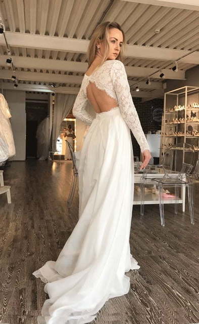 Легкое свадебное платье с рукавом и красивой спинкой Anet. Силуэт А-силуэт. Цвет Белый / Молочный. Вид 4