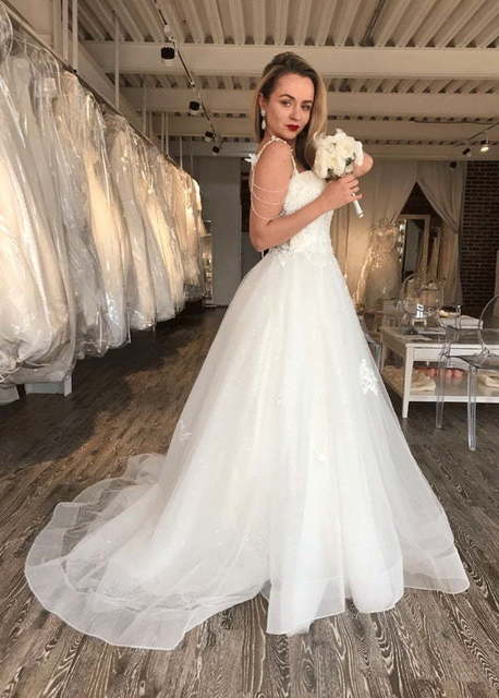 Королевское сверкающее свадебное платье Antuanetta. Силуэт Пышное. Цвет Белый / Молочный. Вид 3