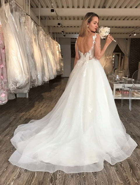 Королевское сверкающее свадебное платье Antuanetta. Силуэт Пышное. Цвет Белый / Молочный. Вид 4