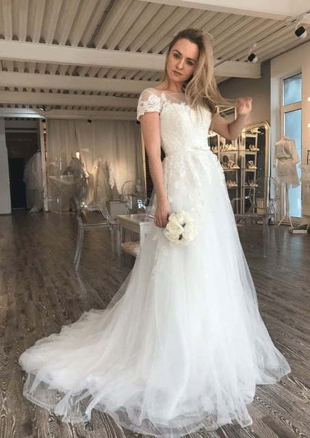 Корсетное легкое свадебное платье Fontana. Силуэт А-силуэт. Цвет Белый / Молочный. Вид 2