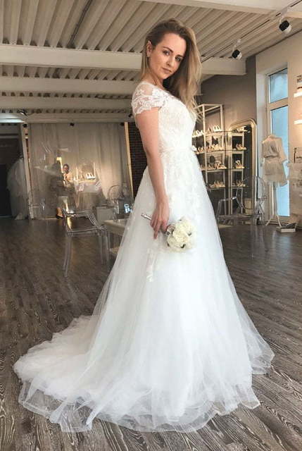 Корсетное легкое свадебное платье Fontana. Силуэт А-силуэт. Цвет Белый / Молочный. Вид 3