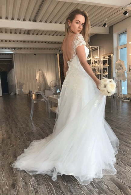 Корсетное легкое свадебное платье Fontana. Силуэт А-силуэт. Цвет Белый / Молочный. Вид 5