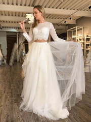 Свадебный комплект топ с рукавом и юбка Goldy Set. Силуэт А-силуэт. Цвет Белый / Молочный. Вид 1