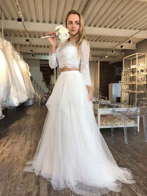 Свадебный комплект топ с рукавом и юбка Goldy Set. Силуэт А-силуэт. Цвет Белый / Молочный. Вид 2