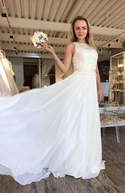 Шифоновое платье для свадьбы на море inga. Силуэт Прямое. Цвет Белый / Молочный. Вид 2