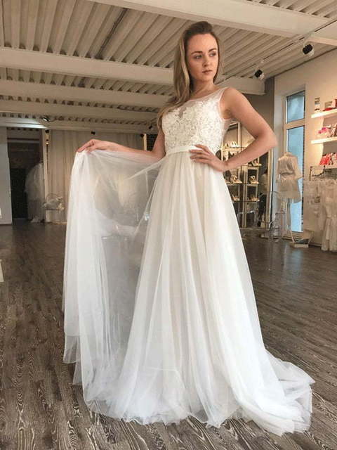 Легкое свадебное платье на нюдовой основе Marulla. Силуэт А-силуэт. Цвет Айвори / Капучино, Белый / Молочный. Вид 3