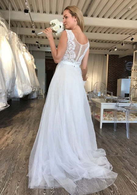 Воздушное фатиновое свадебное платье айвори Romano. Силуэт А-силуэт. Цвет Белый / Молочный. Вид 5