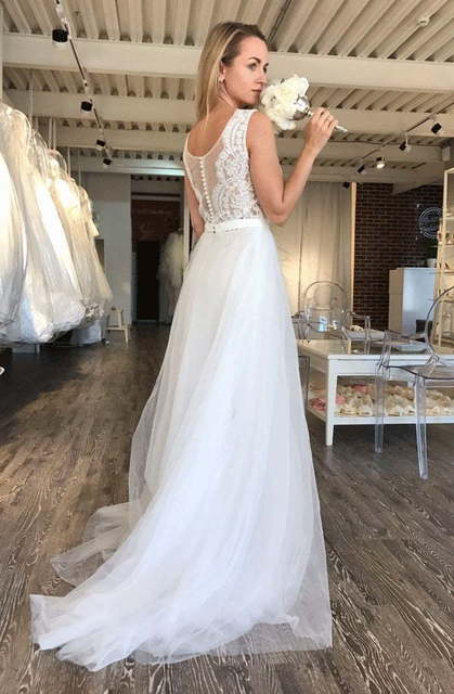 Воздушное фатиновое свадебное платье айвори Romano. Силуэт А-силуэт. Цвет Белый / Молочный. Вид 6