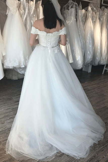 Супер пышное свадебное платье расшитое жемчгом Santary. Силуэт Пышное. Цвет Белый / Молочный. Вид 4