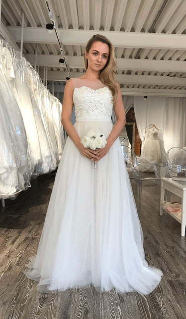 Легкое летнее свадебное платье нюд Victoria. Силуэт А-силуэт. Цвет Айвори / Капучино, Белый / Молочный. Вид 2