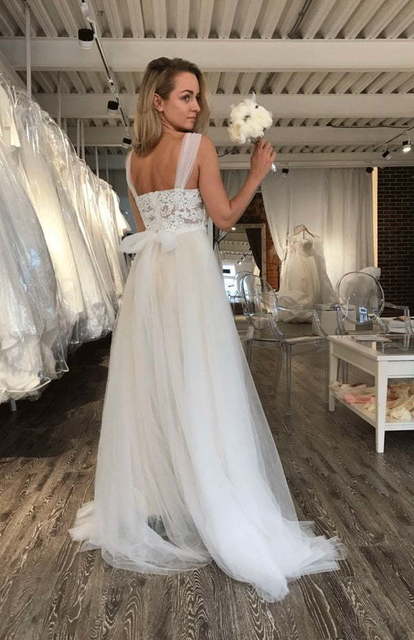 Легкое летнее свадебное платье нюд Victoria. Силуэт А-силуэт. Цвет Айвори / Капучино, Белый / Молочный. Вид 3