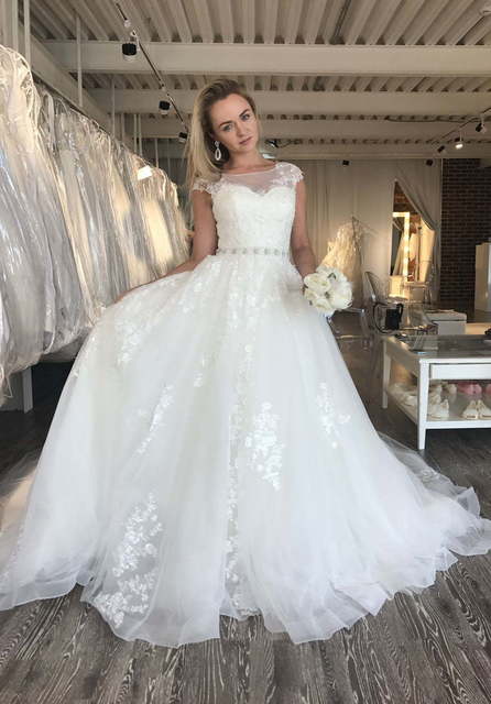 Свадебное платье пышное в цветочным кружевом Blance. Силуэт Пышное. Цвет Белый / Молочный. Вид 3