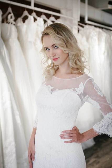 Кружевное платье русалка рыбка с рукавом 3/4 Balerina. Силуэт Рыбка. Цвет Белый / Молочный. Вид 4