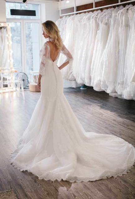 Кружевное платье русалка рыбка с рукавом 3/4 Balerina. Силуэт Рыбка. Цвет Белый / Молочный. Вид 7