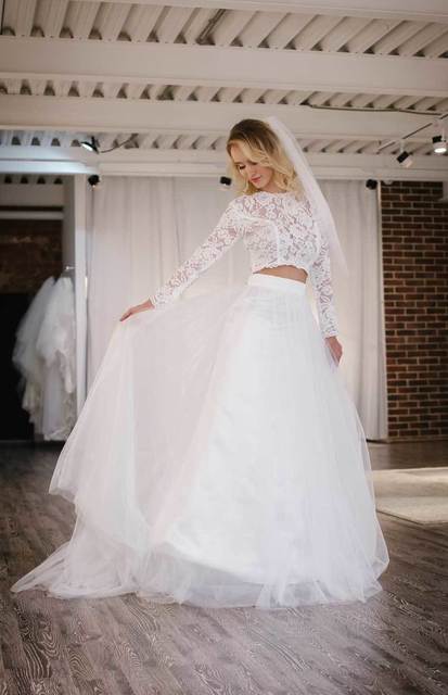 Комплект из фатиновой юбки и топа. Силуэт А-силуэт. Цвет Белый / Молочный. Вид 2