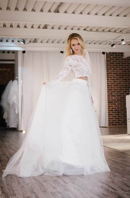 Комплект из фатиновой юбки и топа. Силуэт А-силуэт. Цвет Белый / Молочный. Вид 7