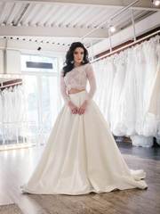 Кружевной топ с атласной юбкой на свадьбу. Силуэт Пышное. Цвет Белый / Молочный. Вид 2