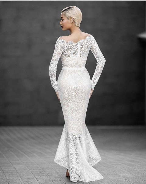 Короткое свадебное платье миди из кружева Mica. Силуэт Рыбка. Цвет Белый / Молочный. Вид 4