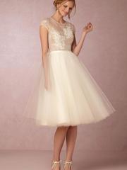 Короткое свадебное платье миди Lilly. Силуэт Пышное. Цвет Айвори / Капучино. Вид 1