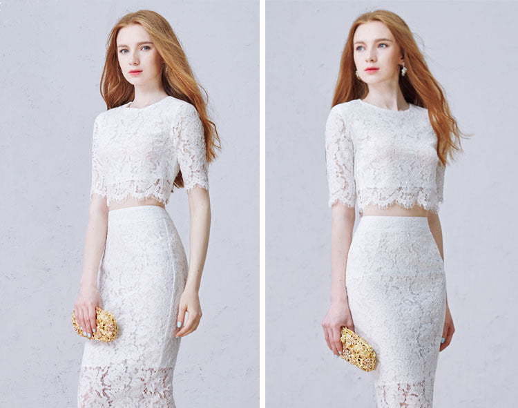 Кружевной белый топ и юбка Lace Set. Силуэт Прямое. Цвет Белый / Молочный. Вид 4