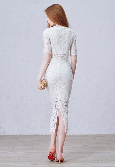 Кружевной белый топ и юбка Lace Set. Силуэт Прямое. Цвет Белый / Молочный. Вид 6