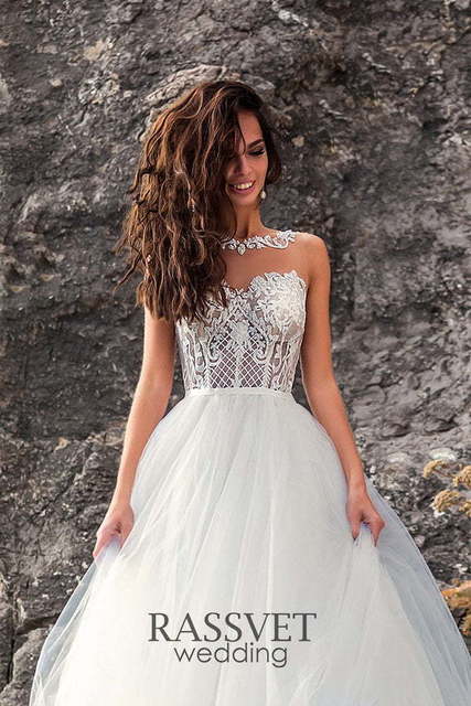 Свадебное платье Гвен. Силуэт А-силуэт. Цвет Белый / Молочный. Вид 3