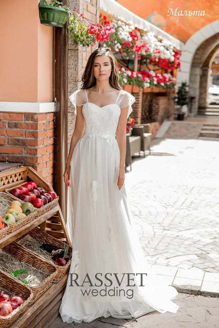 Свадебное платье Мальта. Силуэт А-силуэт. Цвет Белый / Молочный. Вид 1