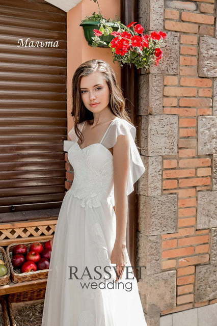 Свадебное платье Мальта. Силуэт А-силуэт. Цвет Белый / Молочный. Вид 3