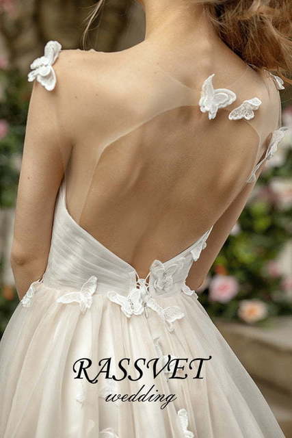 Свадебное платье Папиллионс. Силуэт А-силуэт. Цвет оттенки Розового. Вид 4