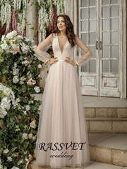 Свадебное платье Милина. Силуэт А-силуэт. Цвет Айвори / Капучино. Вид 1