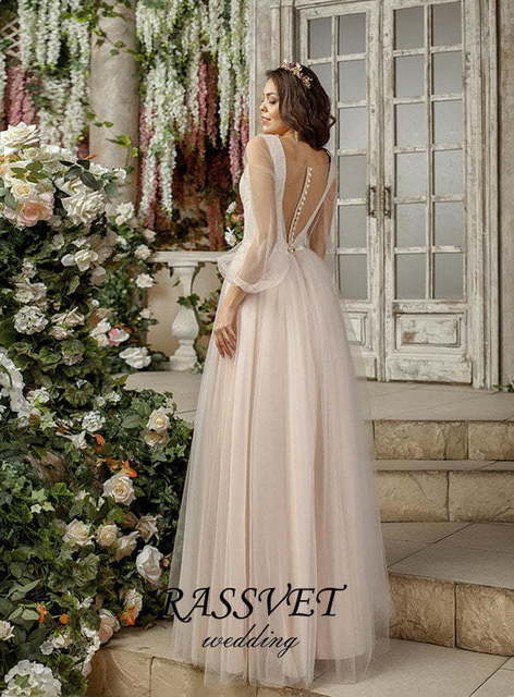 Свадебное платье Милина. Силуэт А-силуэт. Цвет Айвори / Капучино. Вид 2