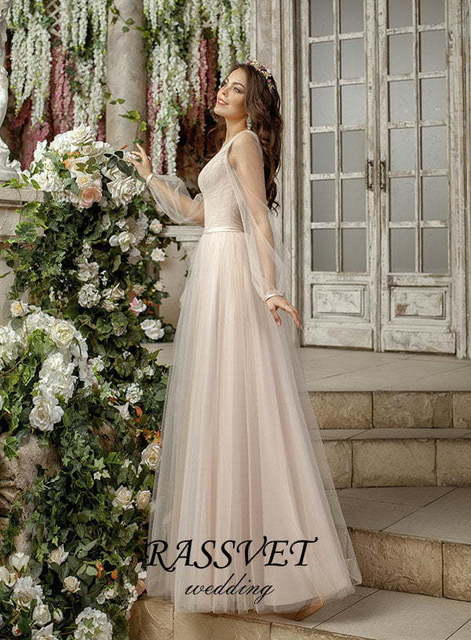 Свадебное платье Милина. Силуэт А-силуэт. Цвет Айвори / Капучино. Вид 3