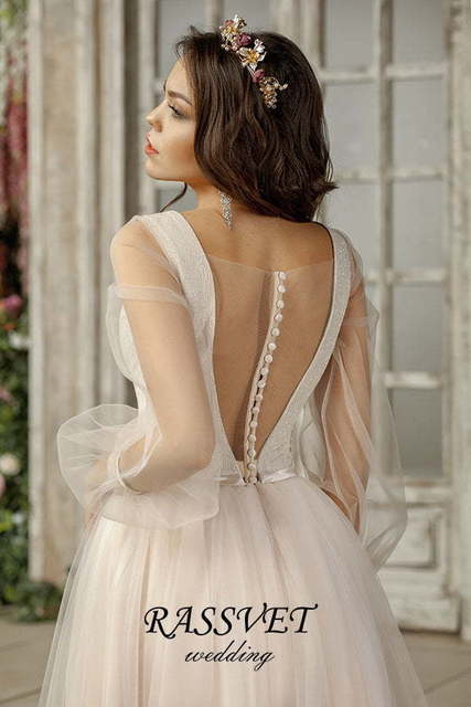 Свадебное платье Милина. Силуэт А-силуэт. Цвет Айвори / Капучино. Вид 5