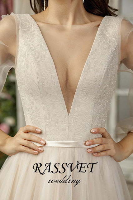 Свадебное платье Милина. Силуэт А-силуэт. Цвет Айвори / Капучино. Вид 6