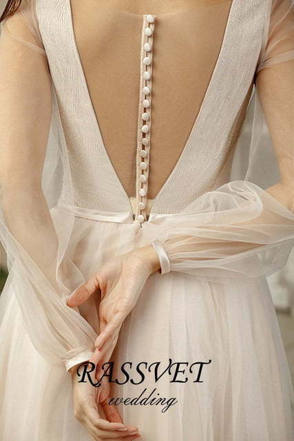 Свадебное платье Милина. Силуэт А-силуэт. Цвет Айвори / Капучино. Вид 7