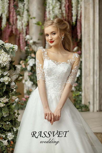 Свадебное платье Виолет. Силуэт А-силуэт. Цвет Белый / Молочный. Вид 5