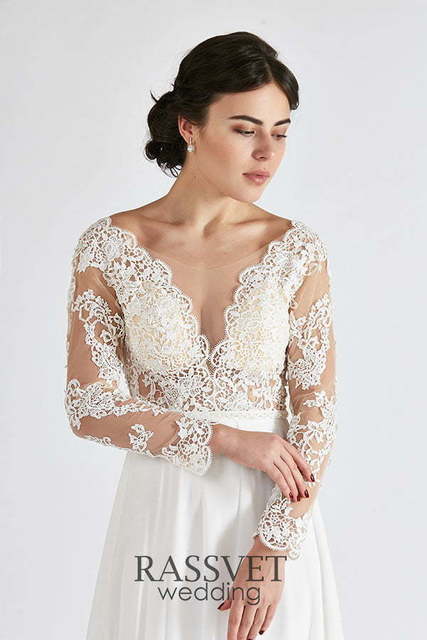 Свадебное платье Дианн. Силуэт А-силуэт. Цвет Белый / Молочный. Вид 3