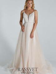 Свадебное платье Пиони. Силуэт А-силуэт. Цвет Айвори / Капучино. Вид 1