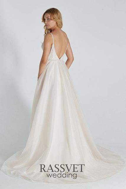 Свадебное платье Пиони. Силуэт А-силуэт. Цвет Айвори / Капучино. Вид 2