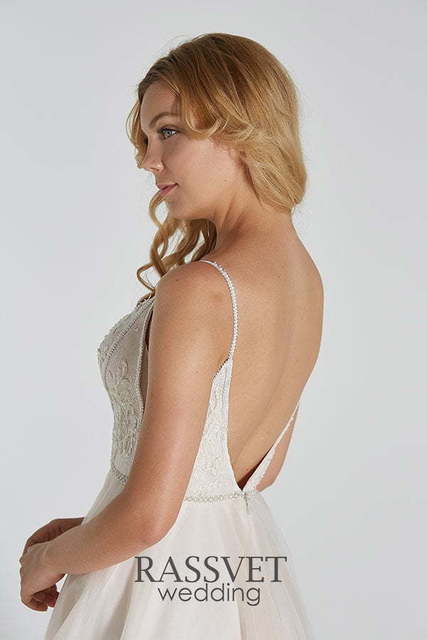 Свадебное платье Пиони. Силуэт А-силуэт. Цвет Айвори / Капучино. Вид 4