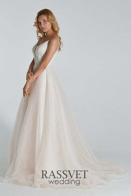 Свадебное платье Пиони. Силуэт А-силуэт. Цвет Айвори / Капучино. Вид 5