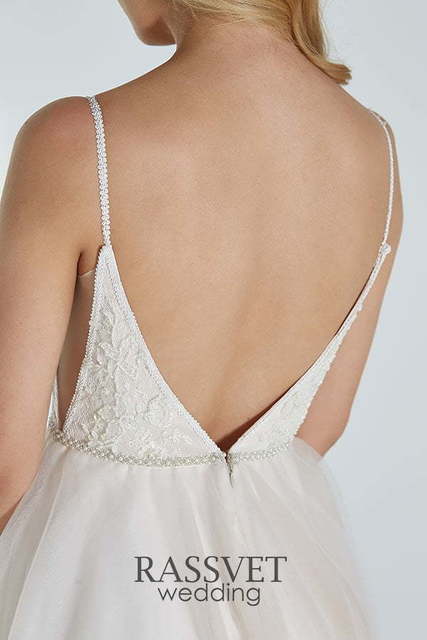 Свадебное платье Пиони. Силуэт А-силуэт. Цвет Айвори / Капучино. Вид 6