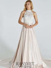 Свадебное платье Эльза. Силуэт А-силуэт. Цвет Айвори / Капучино. Вид 1