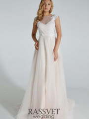 Свадебное платье Фелиция. Силуэт А-силуэт. Цвет Айвори / Капучино. Вид 1